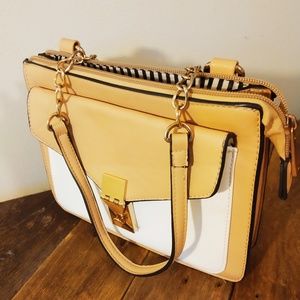 Tan and white vegan leather mini purse